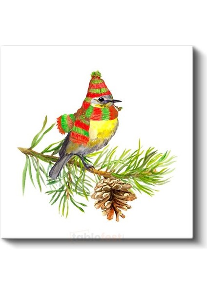 Atkılı Kuş - Kış Dalında Sevimli Ziyaretçi Kanvas Tablo fiyatları