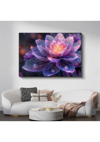 Işıklı Lotus - Mor Tonlarda Fantastik Çiçek Illüstrasyonu Kanvas Tablo