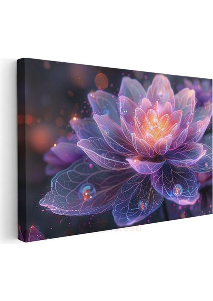 Işıklı Lotus - Mor Tonlarda Fantastik Çiçek Illüstrasyonu Kanvas Tablo modelleri