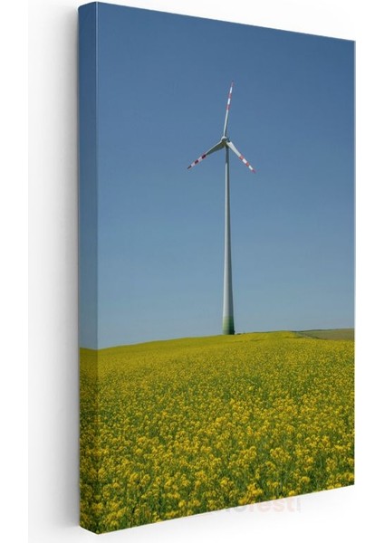 Rüzgar Türbini - Sarı Çiçek Tarlasında Yükselen Enerji Kanvas Tablo modelleri