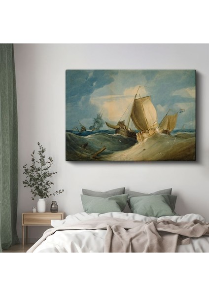 J.m.w. Turner - Fırtınalı Denizde Yelkenliler Kanvas Tablo