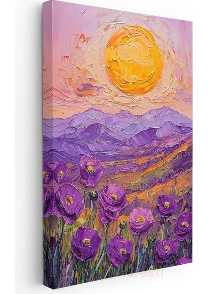 Mor Gelincikler - Impasto Tekniğiyle Gün Doğumu Manzarası Kanvas Tablo modelleri