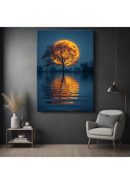 Ateş Dolunay - Göl Üzerinde Dans Eden Yansıma Kanvas Tablo