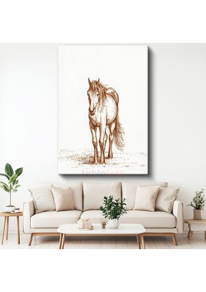 Çizim At - Çayırda Duran Özgür Ruh Kanvas Tablo