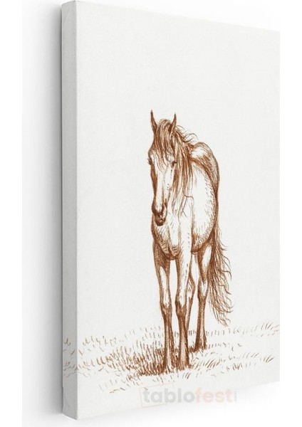 Çizim At - Çayırda Duran Özgür Ruh Kanvas Tablo modelleri