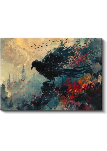 Soyut Kuzgun - Renklerin Kanatlarında Uçan Karanlık Haberci Kanvas Tablo fiyatları