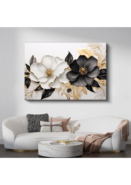 Çiçek Ağacı - Tekstürlü Pembe Beyaz Çiçekli Dal Kanvas Tablo