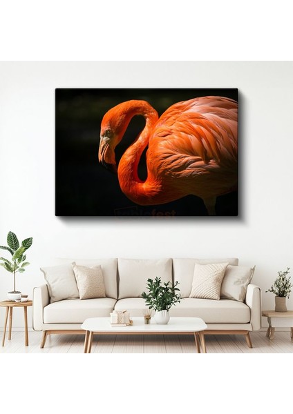 Flamingo Portresi - Turuncu Tüylerin Zarif Kıvrımları Kanvas Tablo