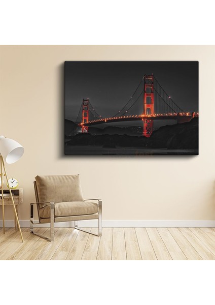 Golden Gate - Kırmızı Silüet Kanvas Tablo