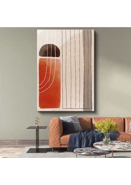 Dikey Ritim - Kırmızı Blok ve Ince Çizgiler Minimalist Kanvas Tablo