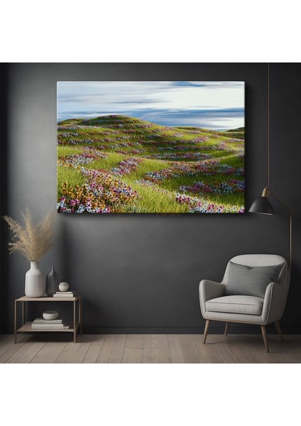 Çiçekli Tepeler - Renkli Vahşi Çiçeklerle Bezeli Yeşil Yamaçlar Kanvas Tablo
