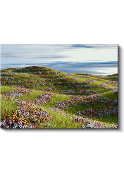 Çiçekli Tepeler - Renkli Vahşi Çiçeklerle Bezeli Yeşil Yamaçlar Kanvas Tablo fiyatları