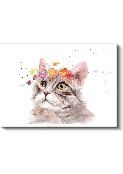 Çiçekli Kedi - Sulu Boya Tarzında Sevimli Dost Kanvas Tablo fiyatları