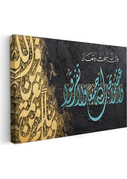 Kuran Ayeti - Turkuaz ve Altın Detaylı Islami Hat Kanvas Tablo modelleri