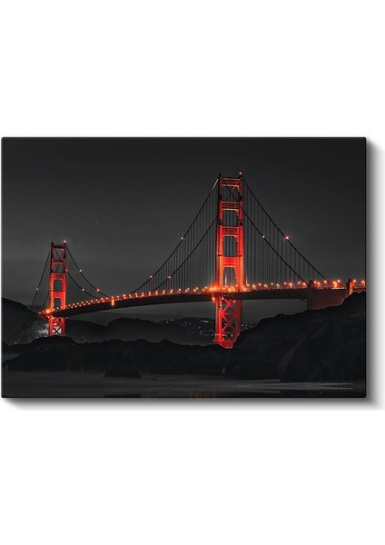 Golden Gate - Kırmızı Silüet Kanvas Tablo fiyatları