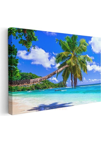Tropik Cennet - Palmiyeli Turkuaz Sahil Kanvas Tablo modelleri