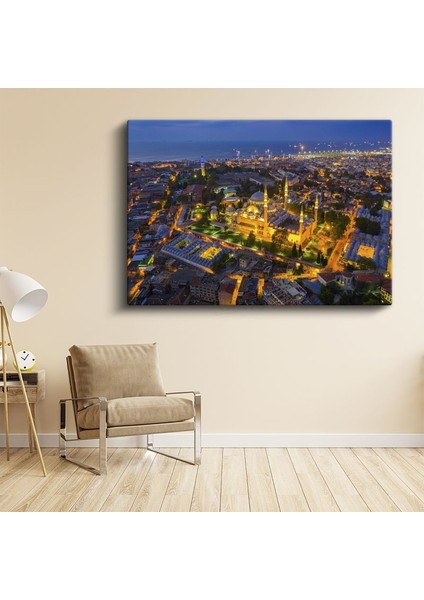 Sultanahmet Camii - Havadan Gece Görünümü Kanvas Tablo