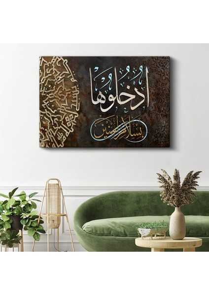 Geometrik Desenli Hat - Selam ve Barış Mesajı Kanvas Tablo