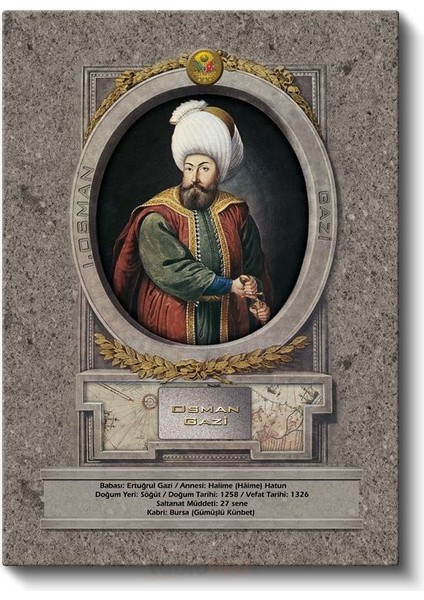 Osmanlı Padişahları - Osman Gazi Portresi Kanvas Tablo fiyatları