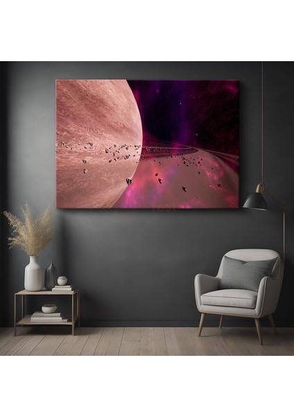 Gezegen Yörüngesi - Pembe Tonlarda Kozmik Manzara Kanvas Tablo