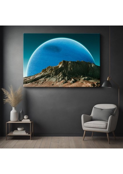 Kozmik Manzara - Dağlar ve Mavi Gezegen Kanvas Tablo