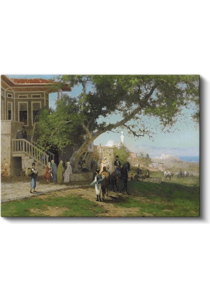 Fausto Zonaro - Konak Önünde Atlılar Kanvas Tablo fiyatları