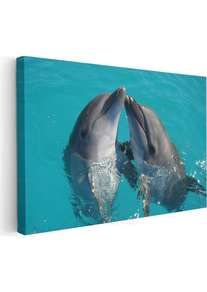 Sevgi Dolu Yunuslar - Turkuaz Suda Buluşma Anı Kanvas Tablo modelleri