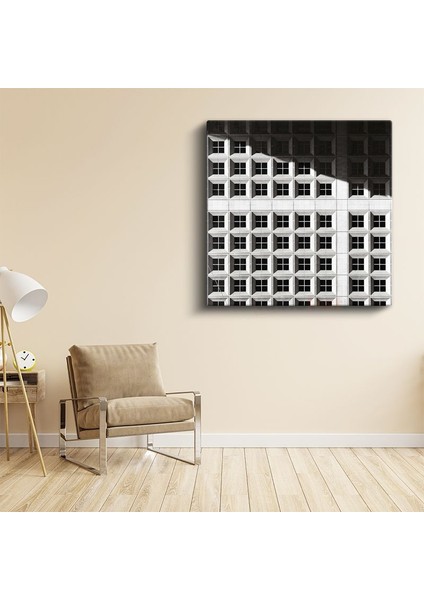 Minimalist Cephe - Siyah Beyaz Pencere Desenleri Kanvas Tablo