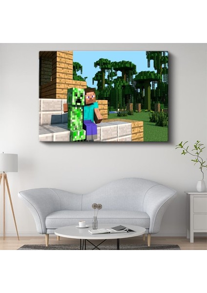 Minecraft - Steve ve Creeper Dostluğu Kanvas Tablo