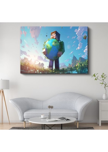Minecraft - Dünyayı Tutan Steve Kanvas Tablo