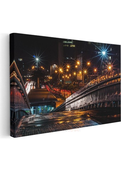 Gece Köprüsü - Işık Yıldızları ve Yansımalar Kanvas Tablo modelleri