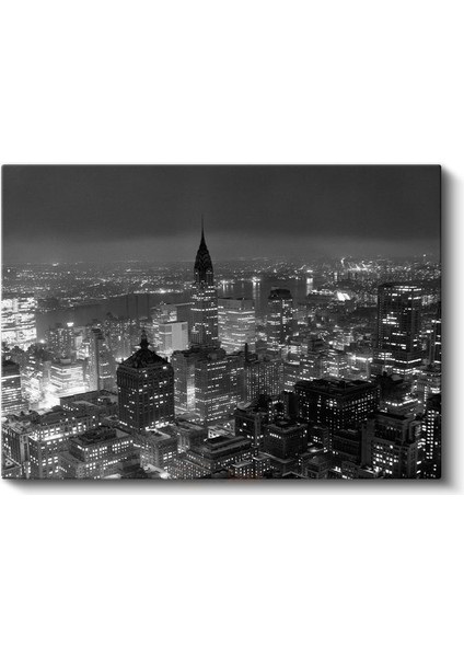New York Gece Manzarası - Siyah Beyaz Şehir Silüeti Kanvas Tablo fiyatları