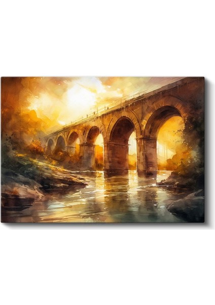 Taş Kemer Köprü - Altın Işıklı Suluboya Mimari Kanvas Tablo fiyatları