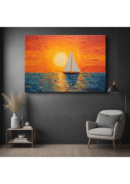 Yelkenli Tekne - Parlak Güneş Işığında Sakin Deniz Kanvas Tablo