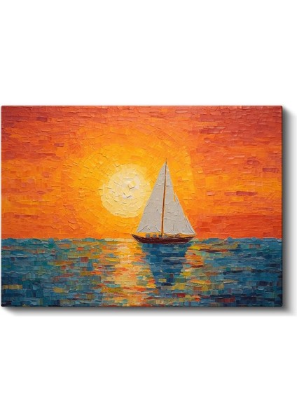 Yelkenli Tekne - Parlak Güneş Işığında Sakin Deniz Kanvas Tablo fiyatları