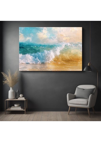 Okyanus Dalgası - Turkuaz Sulardan Sahile Vuran Köpüklü Dalga Kanvas Tablo