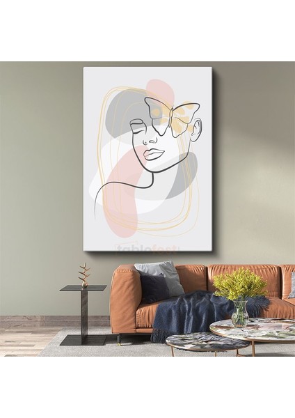 Kelebek Dokunuş - Tek Çizgi Portre Soyut Tasarım Kanvas Tablo
