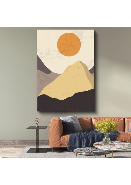 Çöl Güneşi - Sıcak Tonlarda Geometrik Dağ Silueti Kanvas Tablo