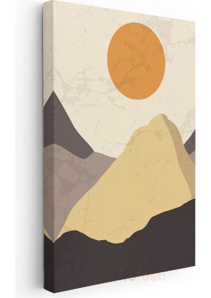 Çöl Güneşi - Sıcak Tonlarda Geometrik Dağ Silueti Kanvas Tablo modelleri