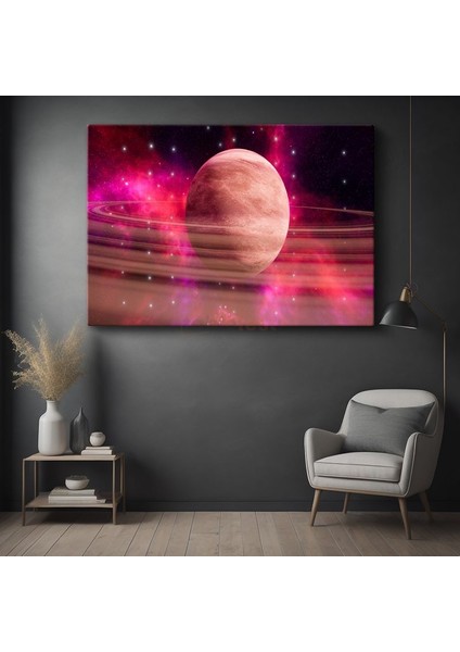 Kozmik Gezegen - Mor Nebula Içinde Görkemli Halkalı Dünya Kanvas Tablo