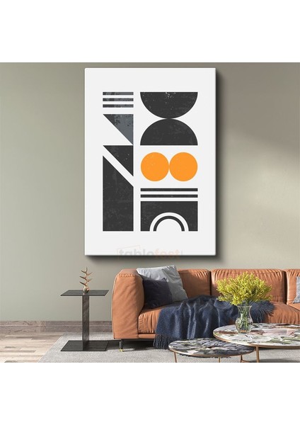 Bauhaus Estetiği - Siyah Turuncu Geometrik Soyut Kompozisyon Kanvas Tablo