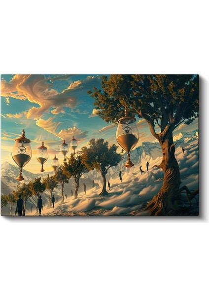 Zamanın Ağaçları - Bulutlar Üzerinde Asılı Kum Saatleri Kanvas Tablo fiyatları