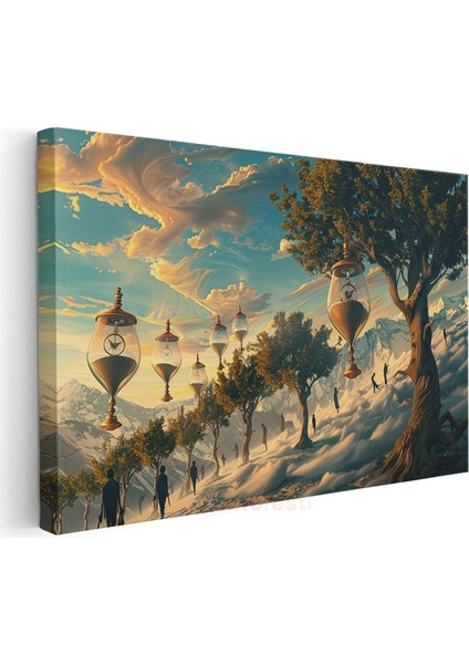 Zamanın Ağaçları - Bulutlar Üzerinde Asılı Kum Saatleri Kanvas Tablo modelleri