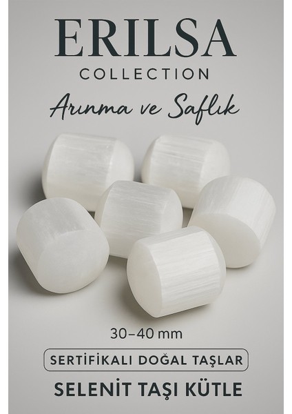 Sertifikalı Tamburlanmış Gerçek Selenit Taşı Kütle Parça (30-35 mm) – Arınma ve Huzur Taşı