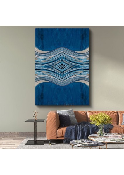 Mavi Simetri - Dalgalı Çizgilerde Okyanus Tonları Kanvas Tablo