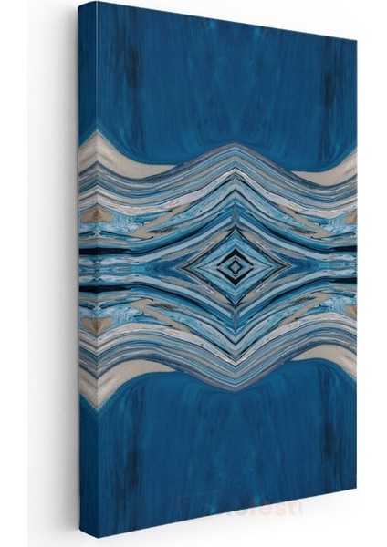 Mavi Simetri - Dalgalı Çizgilerde Okyanus Tonları Kanvas Tablo modelleri