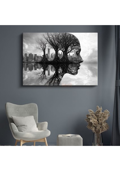 Zihin Ormanı - Ağaçlardan Oluşan Insan Profili Kanvas Tablo