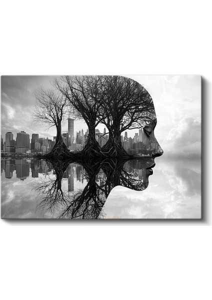 Zihin Ormanı - Ağaçlardan Oluşan Insan Profili Kanvas Tablo fiyatları