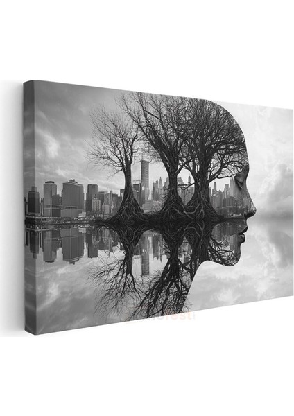 Zihin Ormanı - Ağaçlardan Oluşan Insan Profili Kanvas Tablo modelleri
