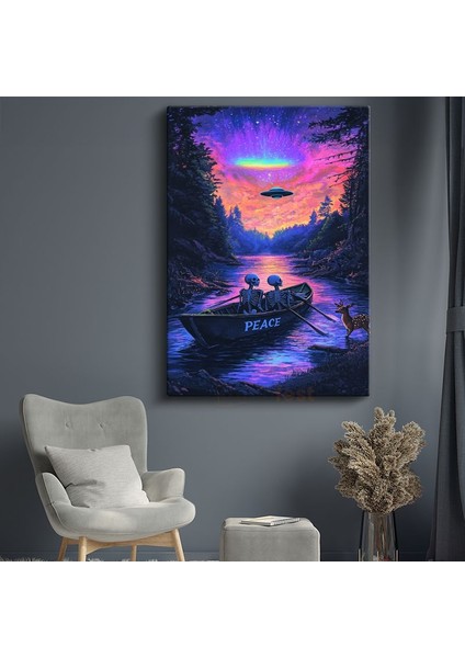 Iskeletler ve Ufo - Ölümün Huzur Yolculuğu Kanvas Tablo
